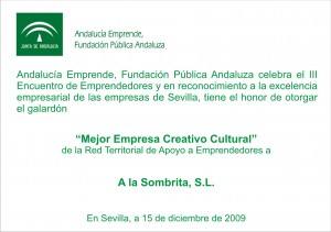 Premio-Alasombrita-MejorEmpresaCreatrivaCultural2009