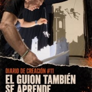 José Diego manipula una silueta del Cojuelo junto a un decorado pop-up, mientras sus sombras se proyectan sobre un bastidor. Portada del Diario de creación #11.