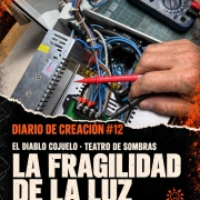 Mano con las sondas de un multímetro sobre la caja de conexiones. Diario de creación #12: La fragilidad de la luz, de El Diablo Cojuelo.